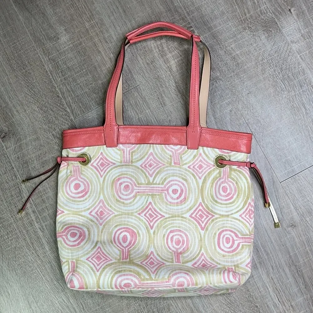 NWT COACH Pink Khaki Multi 17044 Audrey Op Art Leigh Slim Tote